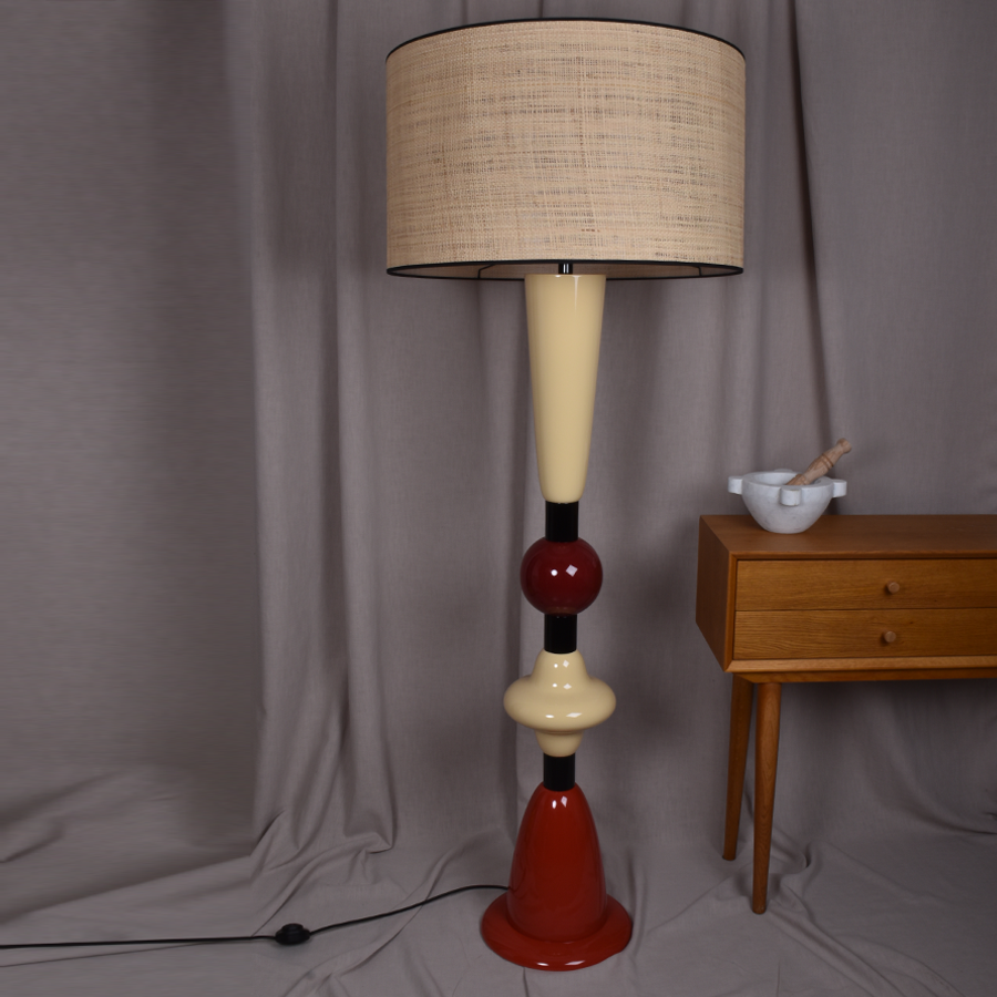 LUDIK Rouille - Pied bois bois laqué 3 couleurs GM avec abat-jour